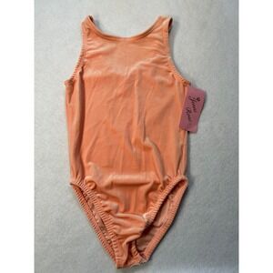 Jenni Rose Girls Peach Velvet Leotard Dance Gymnastics Bodysuit Size 8-10 NWT
